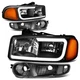 Fit 00-06 GMC Yukon XL Sierra Denali LED DRL Headlight+Bumper Lamps Black/Amber