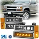 LED Black Headlights w/ Bumper Corner Lamps For 1994-99 Chevy C/K 1500 2500 3500