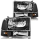 FOR 99-04 FORD F250 F350 SUPER DUTY BLACK HOUSING CLEAR CORNER HEADLIGHT LAMPS