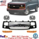 Front Grille Primed + Headlights Kit For 2003-2017 Chevy Express &GMC Savana Van