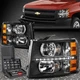 FOR 07-14 CHEVY SILVERADO LED DRL BLACK HOUSING AMBER CORNER HEADLIGHTS+TOOL SET FOR 07-14 CHEVY SILVERADO LED DRL BLACK HOUSING AMBER CORNER HEADLIGHTS+TOOL SET
