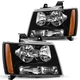Black Amber Headlights For 2007-2014 Chevy Suburban Tahoe Avalanche Headlamp L&R