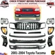 Front Primed Bumper Kit +Grille + Headlights +Brackets For 2001-04 Toyota Tacoma
