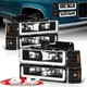Black LED DRL Head Lights + Corner Bumper For 1994-1998 GMC C1500 K1500 Pickup