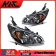 Headlight Assembly For 04-2005 Honda Civic Halogen Amber Reflector Black L&R