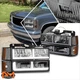 For 94-00 GMC C/K Pickup Suburban Yukon F-Shape LED DRL Headlights Chrome/Amber
