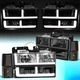 For 1994-2000 GMC C/K Pickup Suburban Yukon F-LED Bar DRL Headlight Smoked/Amber