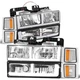 Fit 94-00 Chevy C/K F-LED DRL Headlight+Bumper Signal+Corner Lamps Chrome/Amber