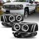 For 2000-2006 GMC Yukon Denali Black [Dual Halo] Projector Headlight+Bumper Pair