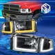For 94-02 Dodge Ram 1500-3500 Switchback Dual L-Tube LED Headlights Black/Clear