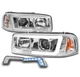 FOR 99-06 GMC SIERRA/00+ YUKON LED CHROME PROJECTOR HEADLIGHTS W/BLUE DRL SIGNAL