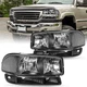 For 1999-2007 GMC Sierra Yukon XL 4Pcs Black Clear Headlights+Bumper Lamps 00-06