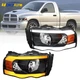 Set(2) Headlights LED Tube Black Housing fit 02-05 Dodge Ram 1500 2500 3500