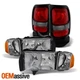 Pair Clear Headlights + Red Clear Tail Lamps For 1999-2001 Dodge Ram 1500 Sport