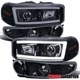 Fit 1999-2006 GMC Sierra Yukon Smoke LED Tube Projector Headlights+Bumper Signal