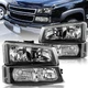 Pair Black Headlights For 2003-2006 Chevy Silverado Avalanche Bumper Lamps LH&RH