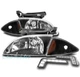 FOR 00-02 CHEVY CAVALIER BLACK HEADLIGHTS HEADLAMP LAMP W/CORNER+BUMPER LED DRL FOR 00-02 CHEVY CAVALIER BLACK HEADLIGHTS HEADLAMP LAMP W/CORNER+BUMPER LED DRL