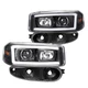 Fits 2000-2006 Gmc Sierra Yukon Black Led Tube Projector Headlights+Bumper Lamps