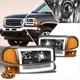 For 99-07 GMC Sierra 3D LED DRL Switchback Turn Signal Headlights Black/Amber