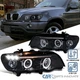 Fit 01-03 BMW E53 X5 Halo Glossy Black Projector Headlights Headlamps Left+Right