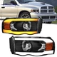 LED DRL Headlights Assembly Dynamic Light For 2002-05 Dodge Ram 1500 2500 3500