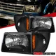 Fit 1992-2007 Ford E150 E250 E350 Econoline Black Headlights+Corner Signal Lamps