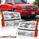 2PCS Chrome Headlights+Bumper Lamps LED DRL For 03-07 Chevy Silverado Avalanche