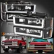Fits 1994-1998 Chevy C/K 1500 2500 LED Tube Black Headlights+Bumper Corner Lamps