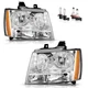 Pair Headlights For 2007-2014 Chevy Suburban Tahoe Avalanche Chrome w/ Bulbs