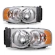 Pair Headlights For 2002-2005 Dodge Ram 1500 2500 3500 Chrome Amber Headlamps