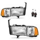 Chrome Headlights For 1994-2002 Dodge Ram 1500 2500 3500 W/Bulbs L+R Pair