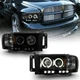 Black Smoke Fit 2002-2005 Dodge RAM Halo Projector Headlights LED Bar Left+Right