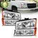Front Chrome Headlights + Bumper Lamps For 2003-2006 Chevy Silverado 1500 2500
