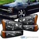Black Headlights Fits 03-07 Chevy Silverado 1500 2500 3500 Avalanche Bumper Lamp