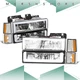 [LED DRL] Fits 94-00 GMC C10 C/K 1500 2500 Headlight+Bumper Corner Lamps Chrome