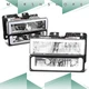 Fits 88-02 Chevy/GMC C/K Square-LED DRL Headlight Turn Signal Lamps Chrome