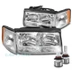 For 97 98 99 Cadillac DeVille Replacement Headlights Headlamps Chrome w/LED Bulb