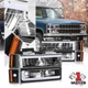 Black/Amber C-Style LED Light Bar Headlights for 88-93 Chevy C/K 1500 2500 3500