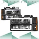 [C-LED DRL] Fits 94-00 GMC C10 C/K 1500 2500 Headlight+Bumper Corner Lamps Black