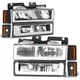 For 88-93 Chevy C/K 1500-3500 U-LED DRL Headlight+Signal+Amber Corner Lamp Black