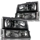 Black Headlights Bumper Lamps For 2003-2006 Chevy Silverado Avalanche Headlamps