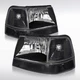 Fit 1998-2000 Ford Ranger Diamond Black Headlights+Corner Turn Signal Lamps Pair
