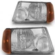 Pair Chrome Headlights For 2001-2011 Ford Ranger Chrome Housing Amber Corner L+R