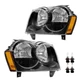 For 2005-2007 Jeep Grand Cherokee Black Amber Side Headlights L+R W/Bulbs
