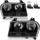 Pair Headlights Assembly For Chrysler 300 2.7L 3.5L 2005-2010 Black Housing