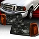 Fit 2001-2011 Ford Ranger Smoke Headlights+Amber Corner Turn Signal Lamps Pair