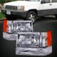 Fits 1993-1996 Jeep Grand Cherokee Headlights Driver And Passenger Set Halogen