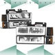 [U-LED DRL] Fits 94-00 GMC C10 C/K 1500 2500 Headlight+Bumper Corner Lamps Black