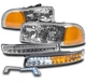 FOR 99-07 GMC SIERRA/00-06 YUKON CHROME HEADLIGHT W/LED BUMPER LAMP+BLUE DRL KIT