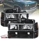 Black Headlights+Bumper+Corner Lamps Fit 1994-1998 GMC C10 Yukon Sierra Suburban